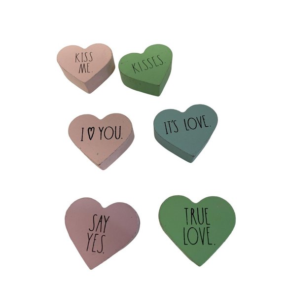 Valentines 9 Mini Wood Candy Conversation Hearts in Jar Decor Sweetheart Ornamen - Picture 3 of 10